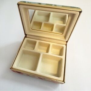 Vintage Floral Fabric Covered Jewelry Box Clam Shell With Mirror